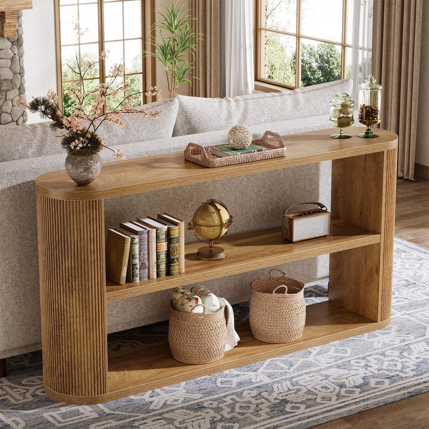 Tribesigns 63-Inch Console Table, Farmhouse Entryway Table with 3-Tier Open Shelves, Narrow Wooden Behind The Couch for Entryway, Living Room, Hallway