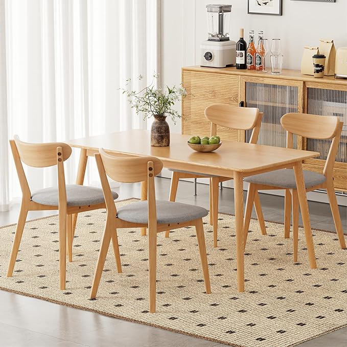 Grewood 100% Solid Oak Wood Dining Chairs,Mid Century Modern Dining Chairs with Upholstered Cushion,Kitchen,Dining Room Chairs Set of 4 (4, Original Color Grey Upholstery)
