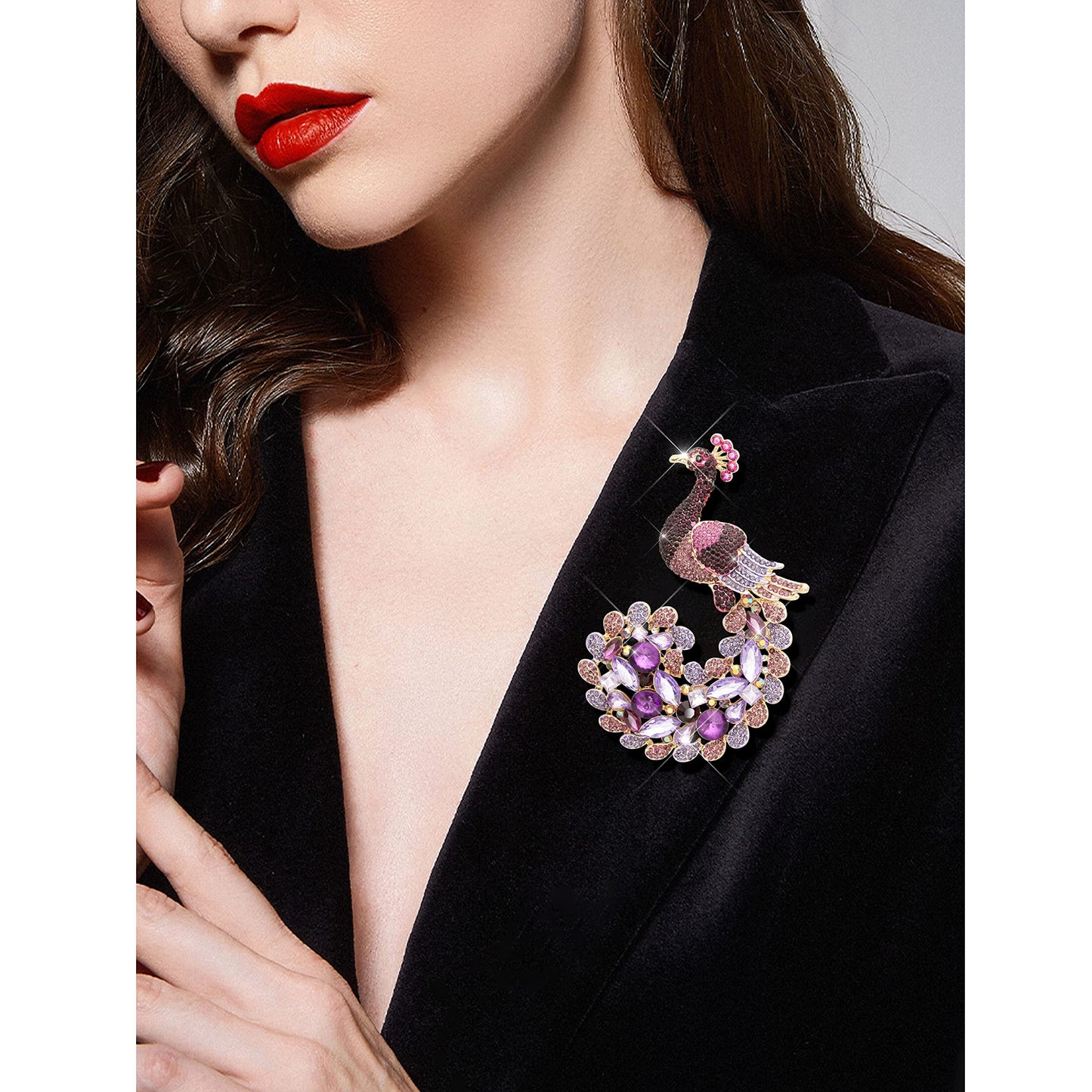KristLand - Delicate Large Peacock Animal Brooch Lapel Pin Dainty Rhinestone Brooch Costume Jewelry Accessories for Scarf Corsag