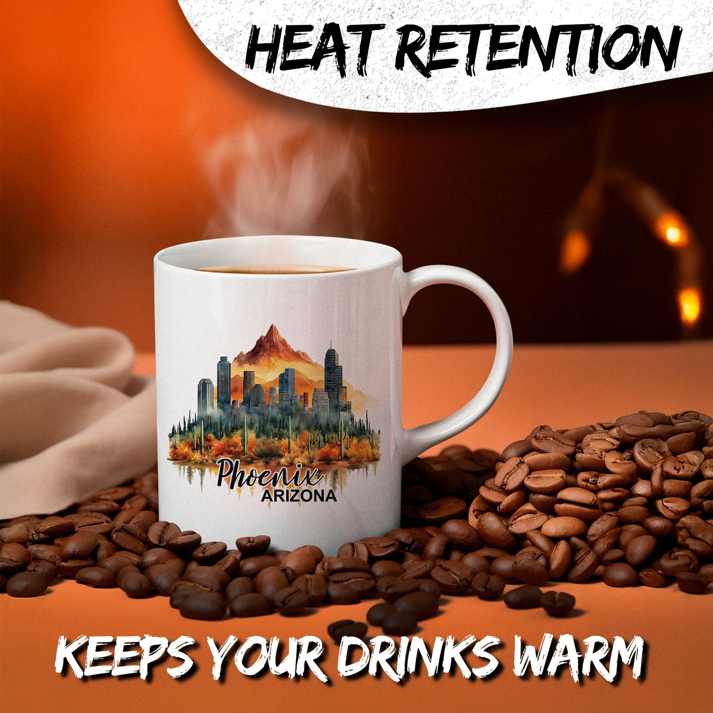 Phoenix Arizona Ceramic Coffee Mug 11oz Valley of the Sun - Tea Coffee Mug with Comfortable Grip - Unique Travel Gift Cup for Office or Home - Vibrant Long-Lasting Print ID44991