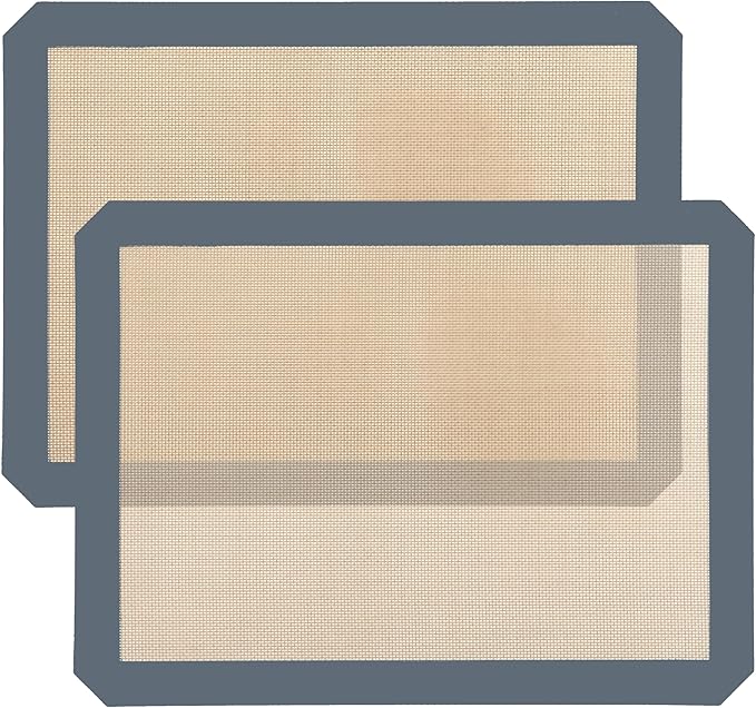 2-Pack Non-Stick Silicone Baking Mat, Food Safe Silicone Mats for Baking Cookies and Macarons - Silicone Baking Sheet(Gray）