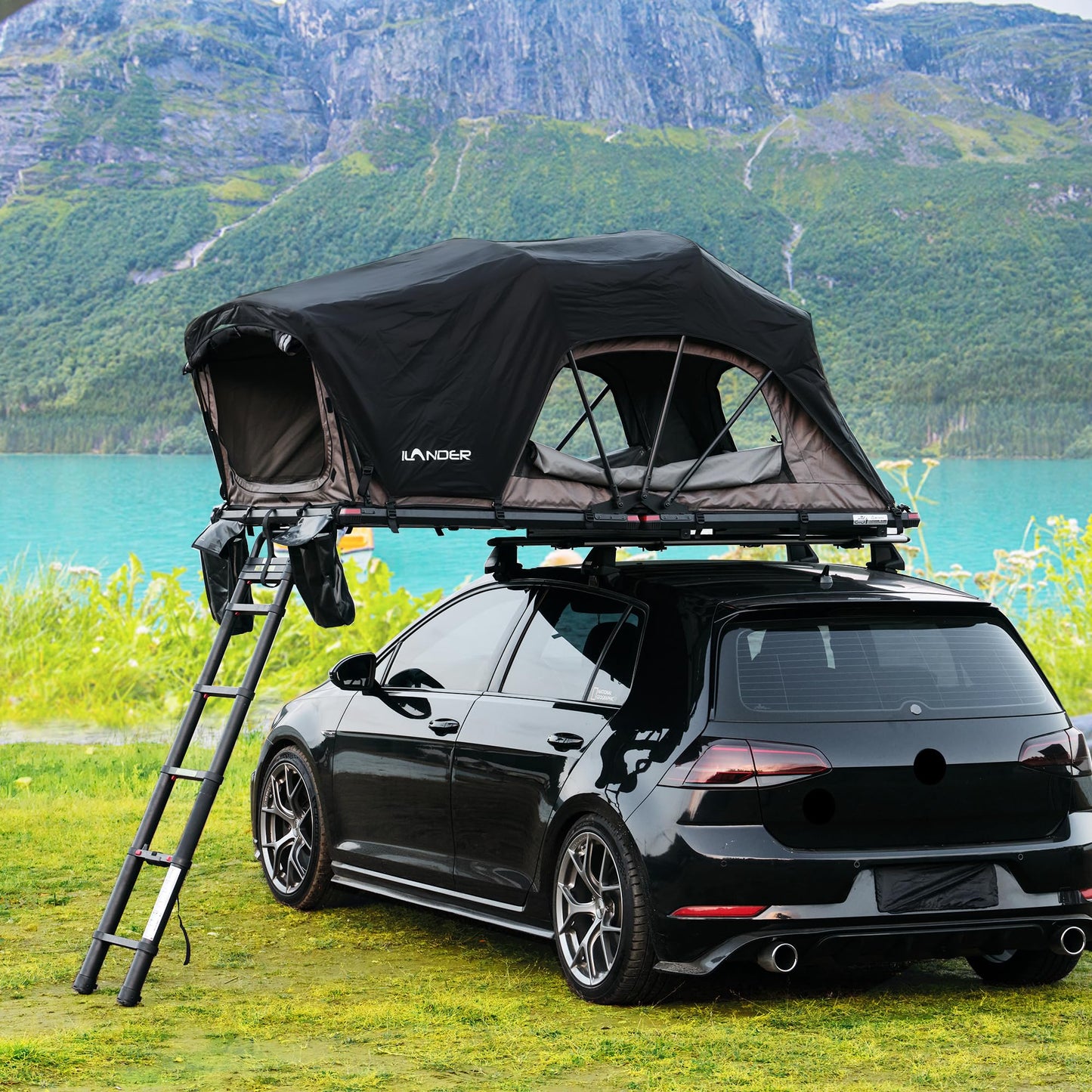ILANDER Rooftop Tent Hardshell for SUV Van Jeep Truck, Aluminum Alloy Car Rooftop Tent, Waterproof and UV-Resistant Overland Roof Tents Camping for 2-3 Person (1.4M)