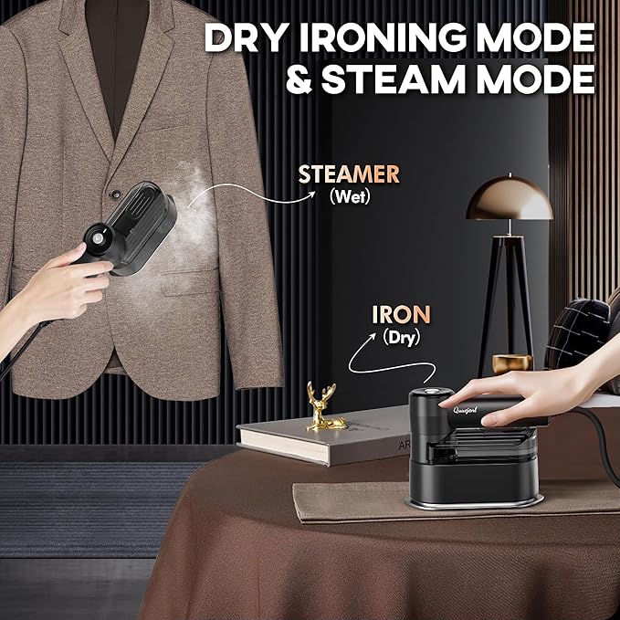 Travel Steamer - Portable Steamer for Clothes, 8FT Power Cord, Handheld Small Size Steam Iron Collapsible Design, Travel College Dorm Home Essentials (Grey)