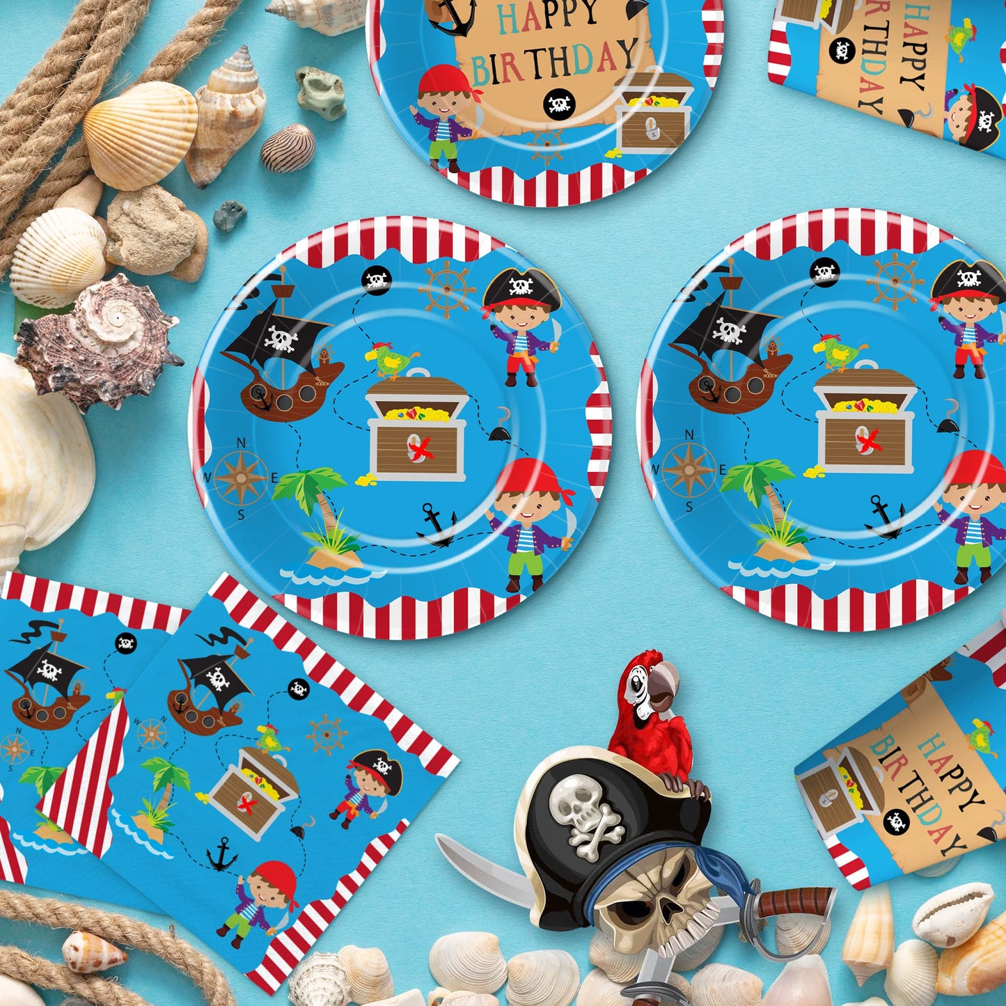 APOWBLS Pirate Birthday Party Supplies - Pirate Party Decorations Tableware For Kids, Pirate Plate, Napkin, Tablecloth, Fork, Pirate Birthday Plates And Napkins Party Decorations Dinnerware | Serve 24
