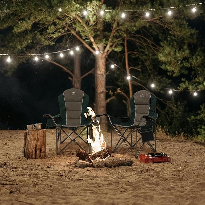 LANMOUNTAIN Camping Chairs for Adults,High Back Folding Camp Chair with Cup Holder and Cooler Bag,Heavy Duty Outdoor Lawn Chairs,Perfect for Camping,Hiking,Picnics,and Beach Trips,Dark Green…