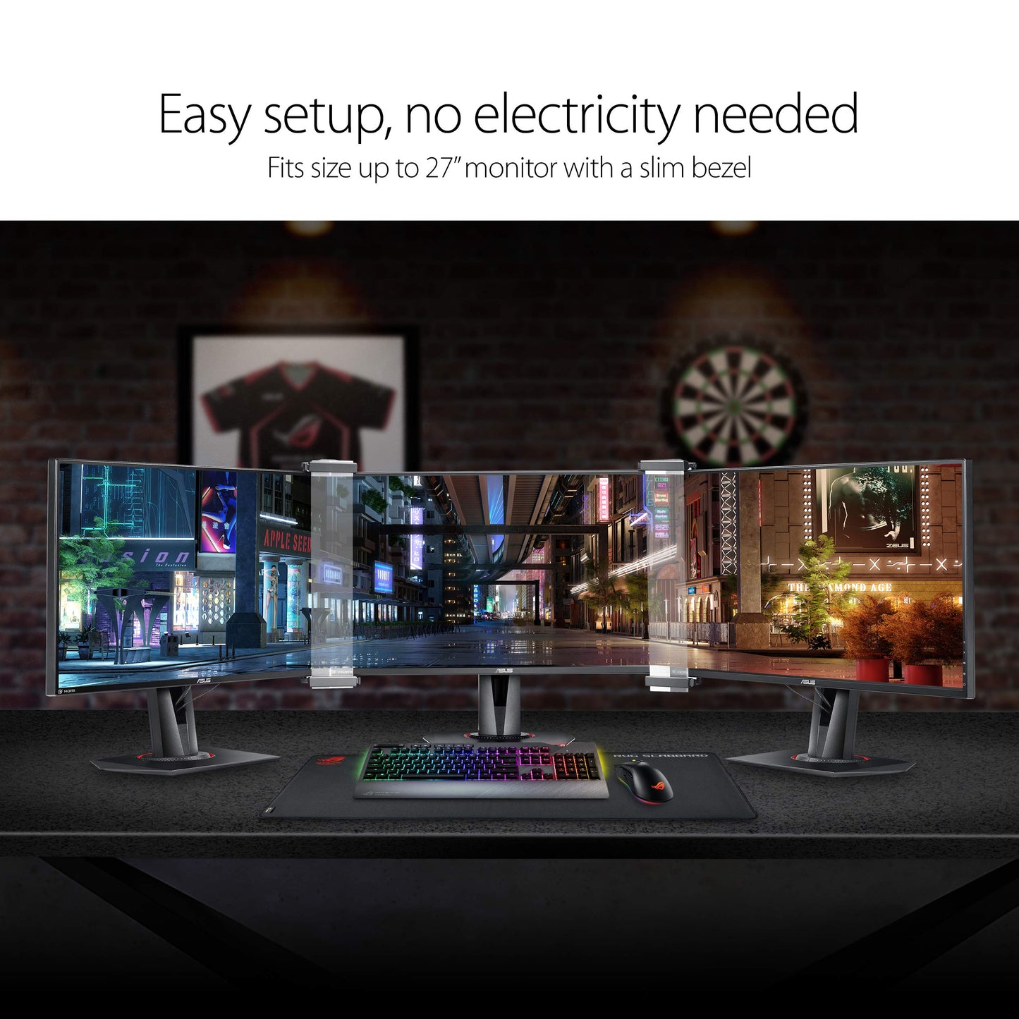 ASUS ABF01 ROG Bezel-Free Kit Universal Multi-Monitor Setup with Optical Micro-Structures Easy Assembly, Clear, (Set of 2)