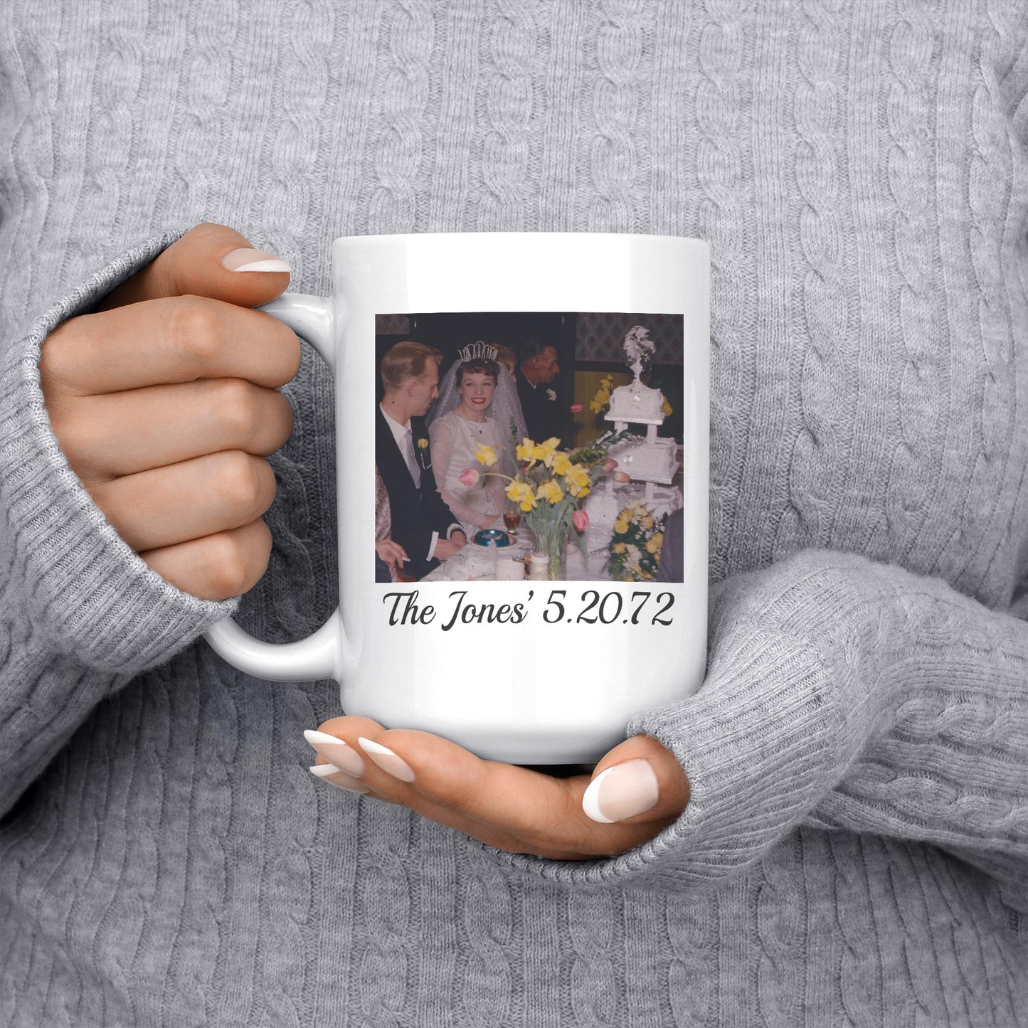 Personalized Photo Picture Ceramic 15oz Coffee Mug DYE - Wedding Gifts Anniversary for Couple, Parents Husband Wife, Best Unique Gift Ideas 20th 25th 30th 40th 45th 50th 60th, Year Anniversary