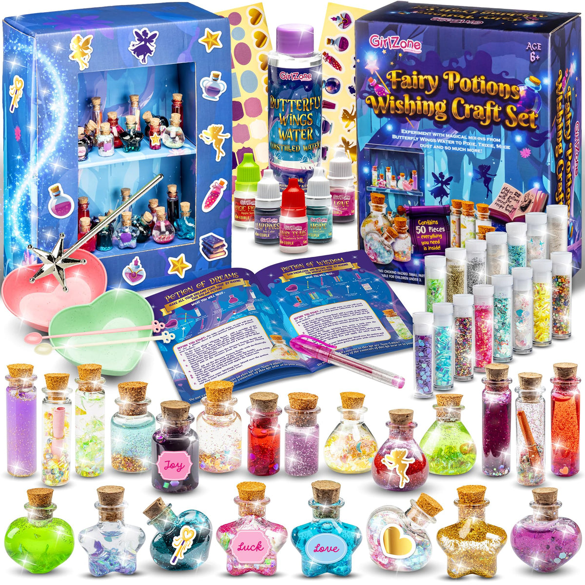 GirlZone Fairy Potions Wishing Craft Set - Kids Potion Making Kit with 50 Pieces to Create Fairy Potion Fun Crafts for Girls 8-12 - Gift for Kids