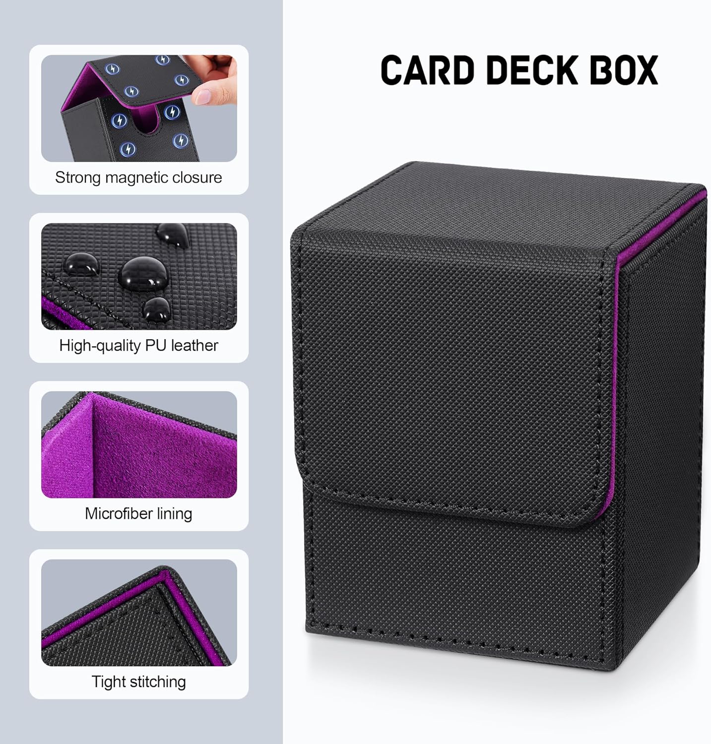 ZLCA Card Deck Box for Trading Cards,PU Leather Magnetic Card Storage Box Fits for TCG CCG Magic Game Cards(Black Set)