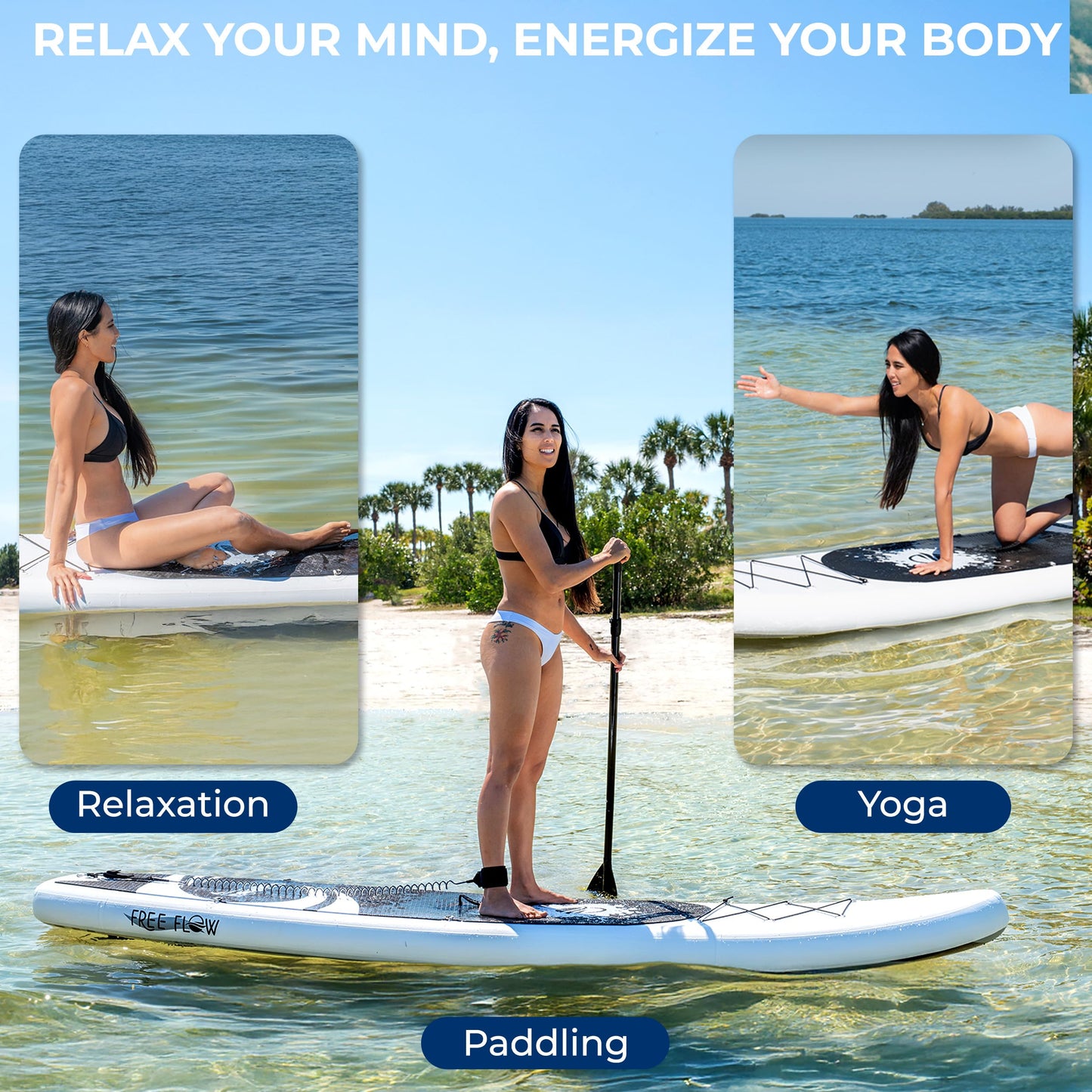 SereneLife 10’6” Inflatable Stand Up Paddle Board with Premium SUP Accessories - 32” Wide Stable Design with Non-Slip EVA Deck Pad, for Youth and Adults, 275 lbs. Capacity