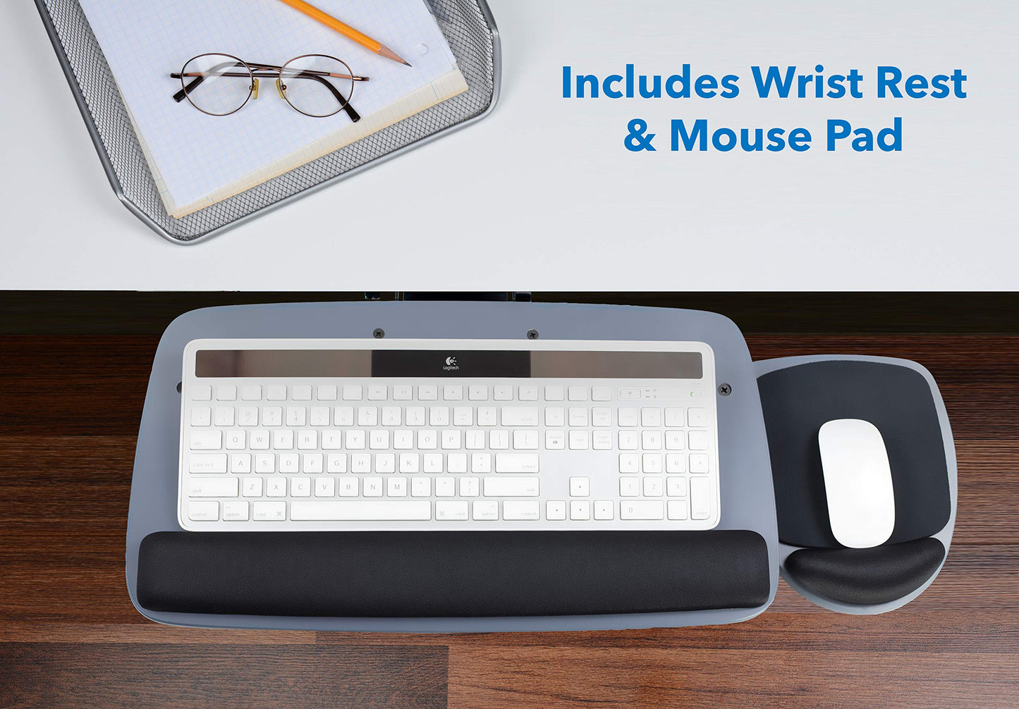 Mount-It! Under Desk Keyboard Tray, Adjustable Keyboard and Mouse Drawer Platform with Ergonomic Wrist Rest Pad, 17.25" Track (MI-7137)