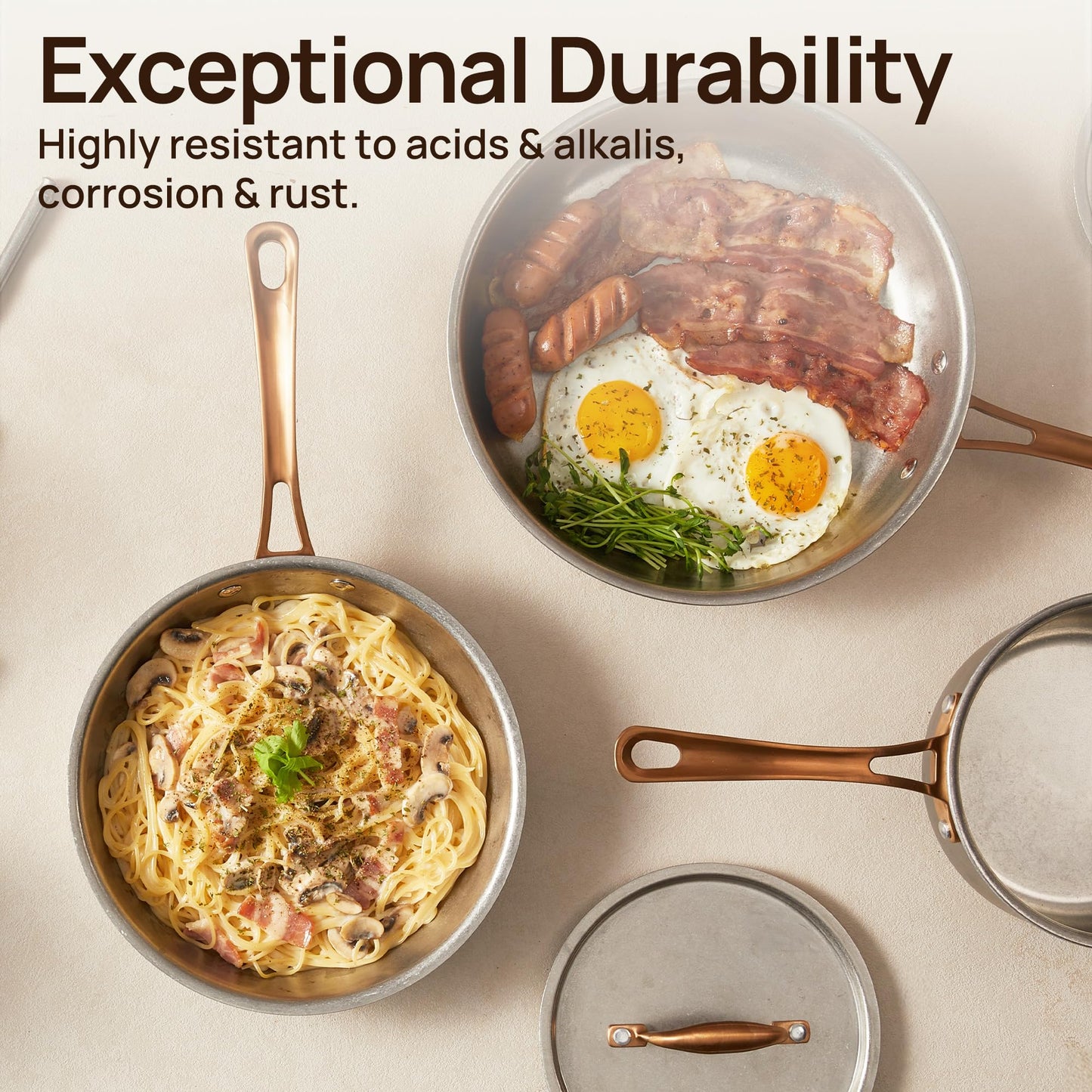 KOKHUB Pots and Pans Set 8 Pcs, Vintage Stainless Steel Cookware Set Non-Toxic, PFOA/PFOS/PTFE Free, Kitchen Cooking Set with Frying Pans, Saucepans, Oven & Dishwasher Safe, Induction Compatible