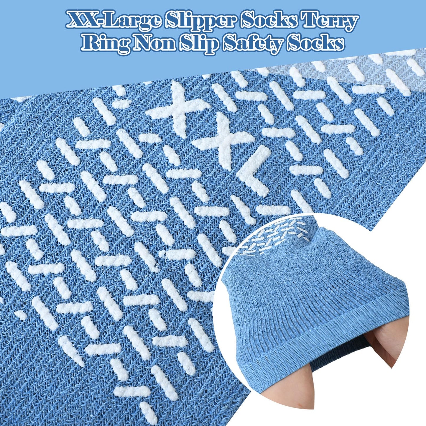 Panitay 6 Pairs XX Large Slipper Socks Terry Ring Non Slip Gripper Socks for Adults Home Hospital(Pink, Blue and Nude Color)
