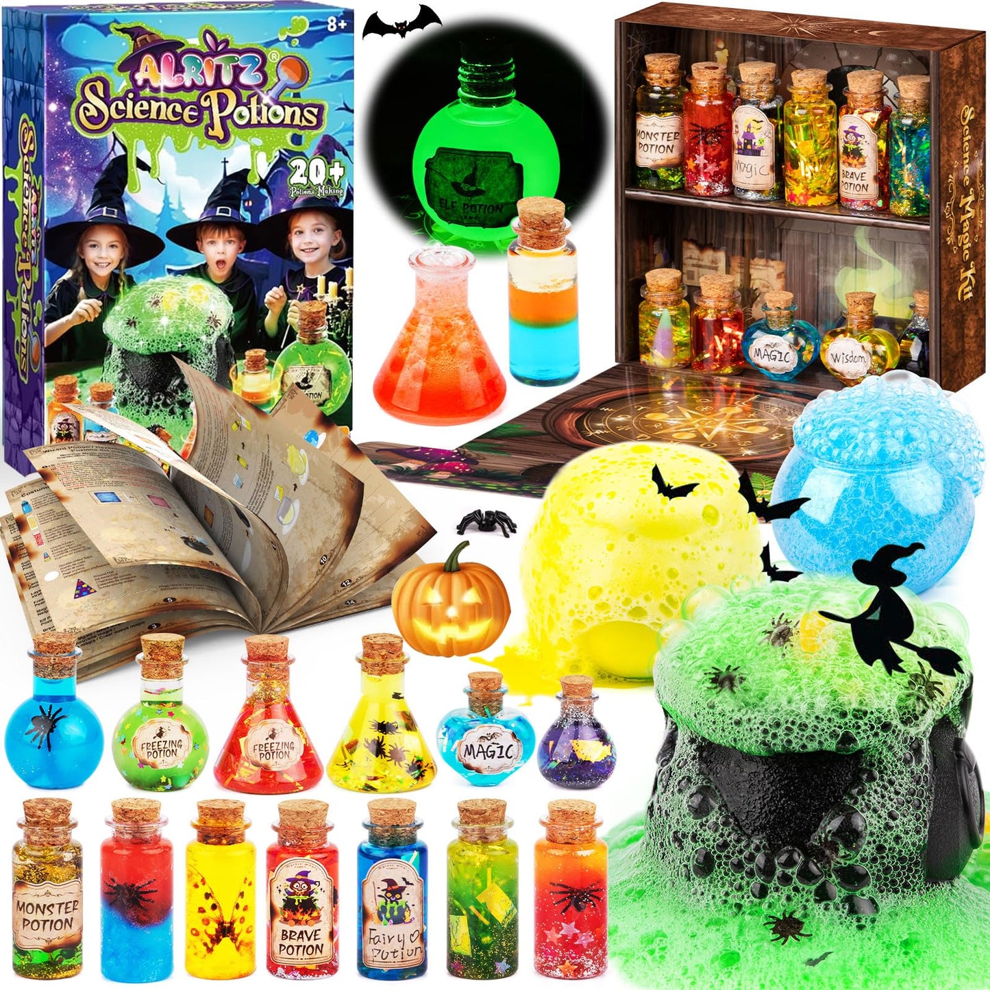 Alritz Science Potion Kits for Kids - 23 Magic Mix Potion Bottles, Witches Cauldron, Birthday Party Halloween Decorations Gifts Toys for Boys Girls 8 9 10 11+ Years Old