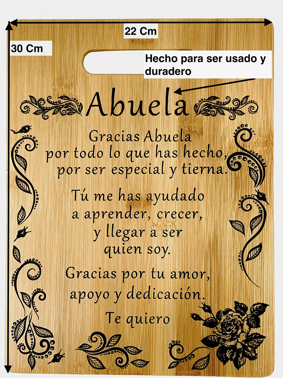Regalo para abuela: tabla de cortar de bambú grabada - Gift for Grandma in Spanish-Engraved bamboo cutting board 9"x12" - Abuelita Gift for Birthday, Christmas, Mother's Day