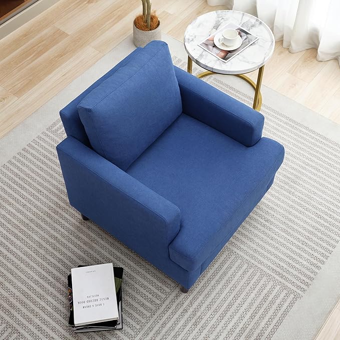 Weture Mid-Century Accent Chair,Modern Linen Fabric Armchair for Living Room,Comfy Upholstered Reading Accent Chairs for Bedroom,Single Sofa Chair with Wood Legs (Blue, 1 Pack)