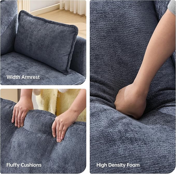 Opiesit 108" Modular Sectional Couches for Living Room with Ottoman, L Shaped Cloud Couch with Charger, USB & Type-c Port, Comfy 4 Seats Sofas with Deep Seat, Chenille Fabric, Blue