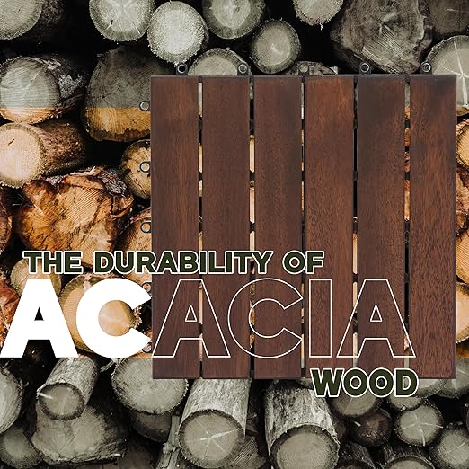 VICTORY RELAX Acacia Wood Decking Tiles 27PCS - Easy Snap Interlocking Deck Tiles for Patio Poolside Balcony Decor - All Weather Waterproof Flooring for Indoor & Outdoor (Round Joints)