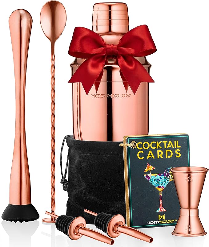 Modern Mixology 8-Piece Cocktail Shaker Set with Velvet Bag | Complete Cocktail Kit Gift Set | Top Bartender Gifts for Men...