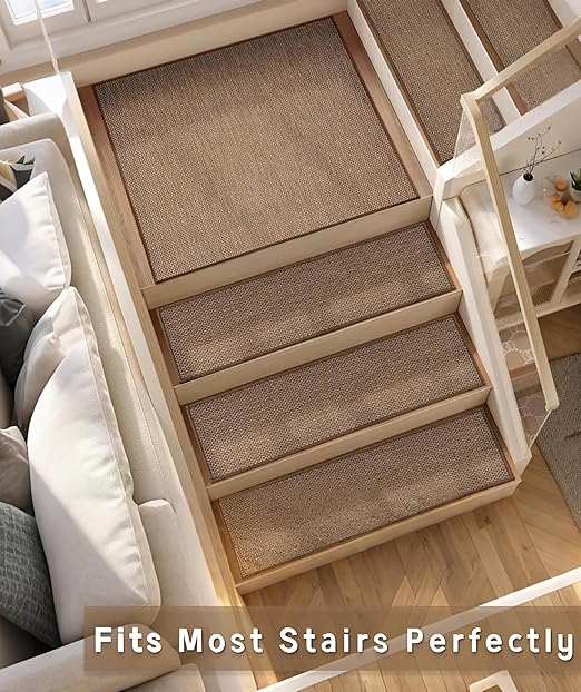 Non Slip Liner Stair Treads Matching Mat for Wooden Steps, 30"x30" Square Stair Landing Rug with Rubber Backing, Washable Indoor Safety Stair Landing Mat for Kids Elders Dogs, Brown