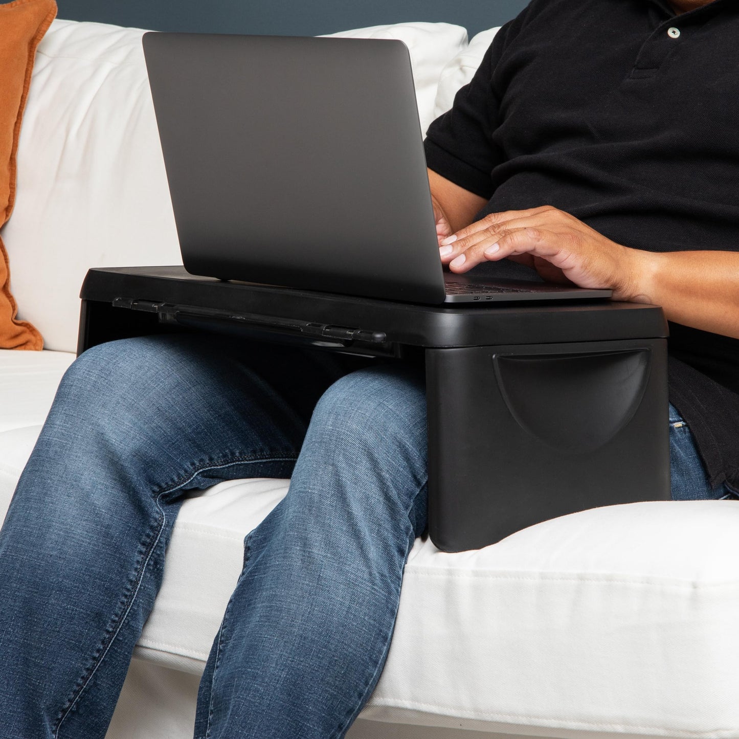 Mind Reader Lap Desk/Laptop Stand, Bed Tray, Folding Legs, Portable, Dorm, Plastic, 18.75" L x 11.25" W x 7.25" H, Black