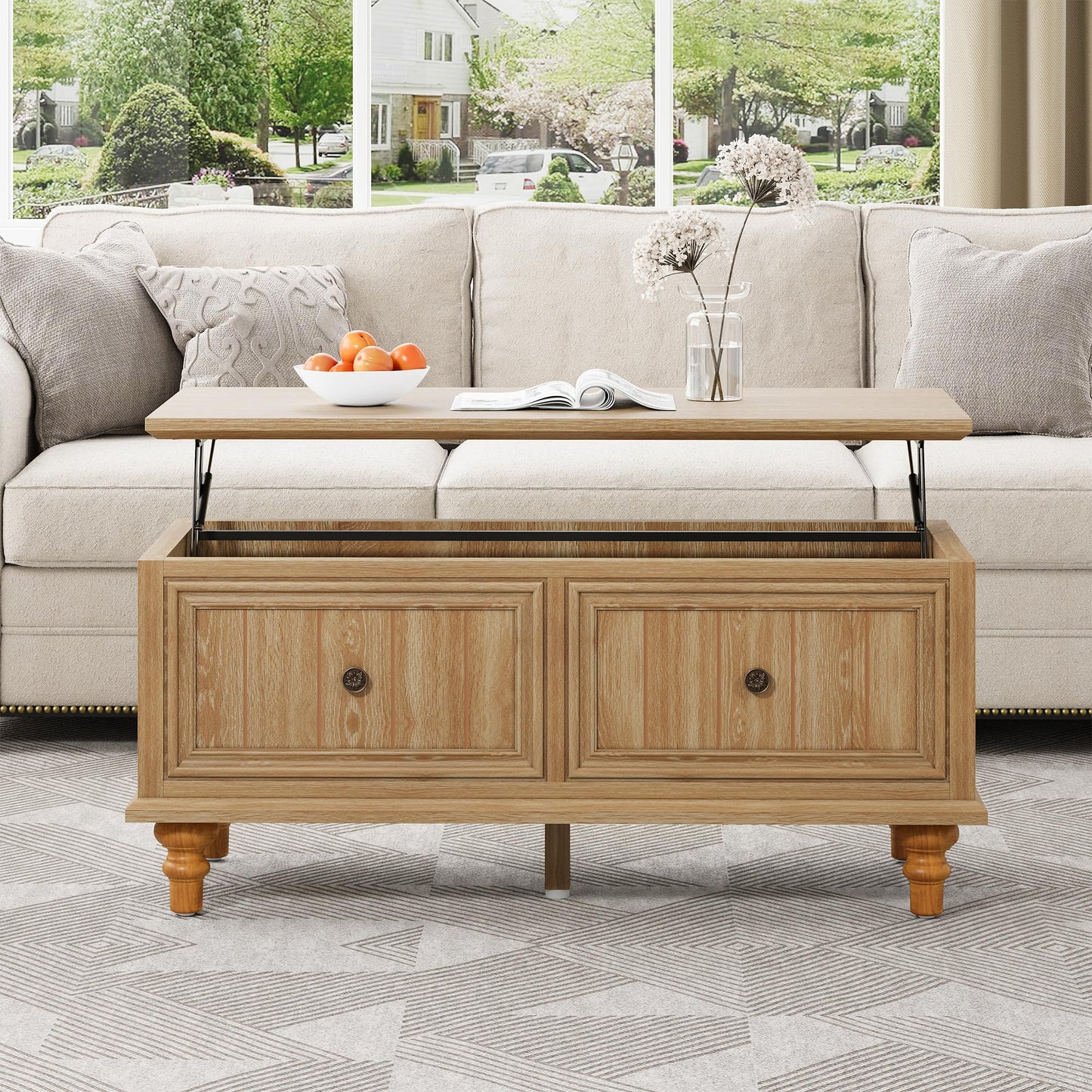 MAHYIZYI 39" Lift Top Coffee Table for Hidden Compartment, Wood Coffee Tables with Shelf, Farmhouse Rectangular Center Table Dining Table for Living Room Home Office Small Space (Natural)