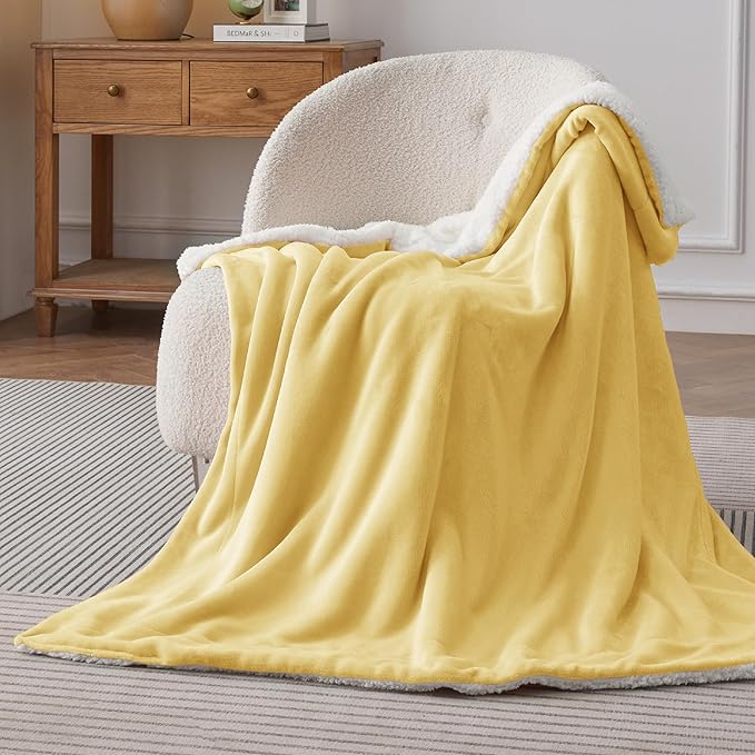 Bedsure GentleSoft Sherpa Fleece Throw Blanket for Couch - Thick and Warm Throw for Women and Men, Soft Fuzzy Plush Blanket for Winter, Non-Heated, Yellow, 50x60 Inches