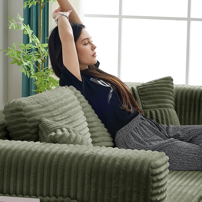 79.5" Folding Convertible Sofa Bed with Side Storage Pockets, 4-in-1 Corduroy Boneless Couch, No Assembly Loveseat Sleeper, Floor Sofa Daybed Futon Couch for Living Room Bedroom Lounge, Green Upgraded