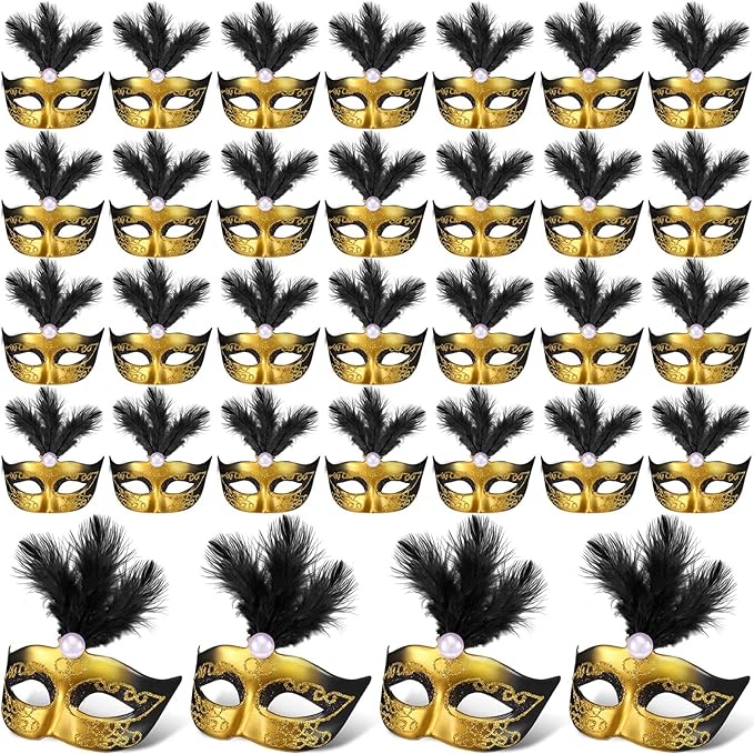 Sanwuta 72 Pcs Mini Masks Masquerade, Mardi Gras Carnival Masquerade Mask Cake Toppers Venetian Party Decor