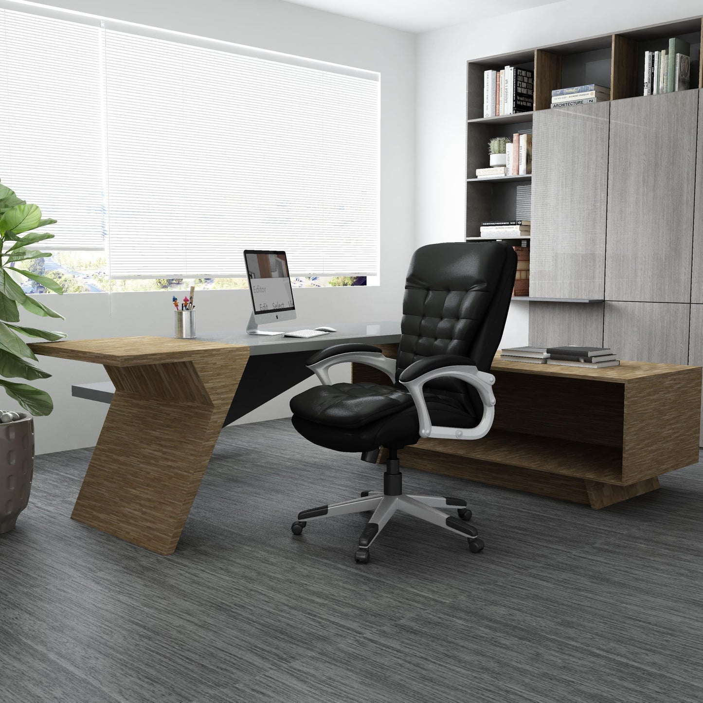 Boss Office Products B9331 High Back Executive Chair with Pewter Finsh, Black
