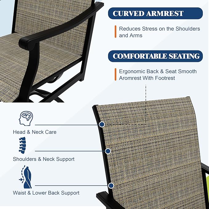 Outdoor Swivel Dining Chairs with Textilene Breathable Back, Swivel Patio Dining Chairs Set of 6, SwivelPatio SlingChairs Set for Poolside Lawn Garde