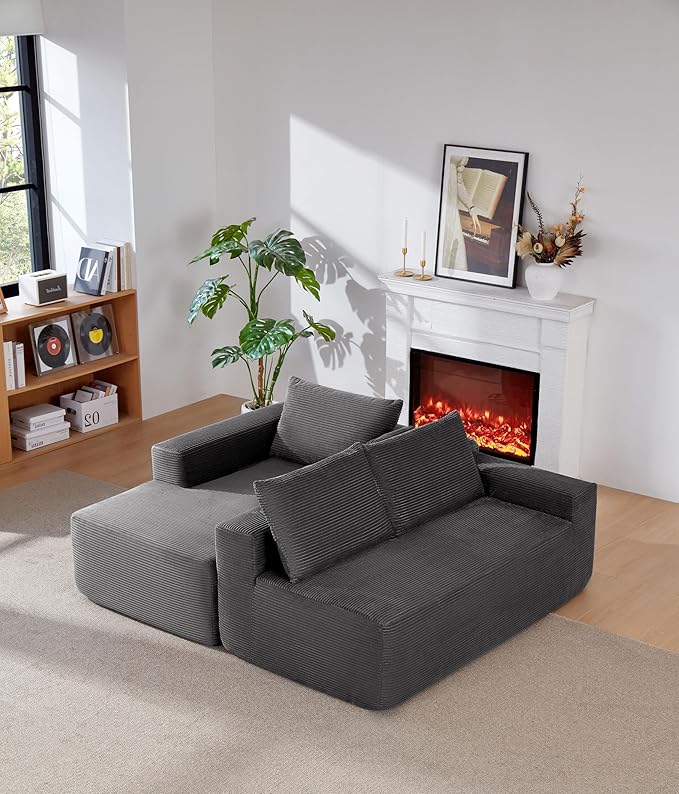 Vanress 97" Cloud Couch Sectional, Corduroy Boneless Couch with L-Shape Chaise,Modern Modular Sectional Sofa Comfy Deep Seat for Living Room, Bedroom, No Assembly (Dark Grey, Left Facing Chaise)
