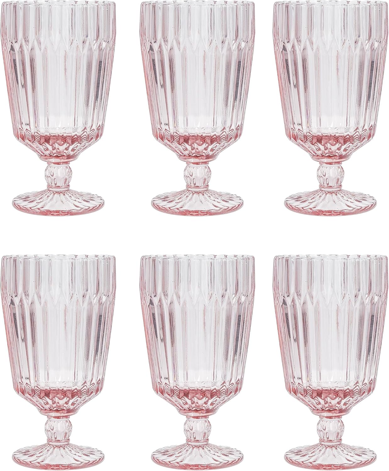 Fortessa Archie Glass Drinkware, Goblet Glass (Set of 6), 14.2 Ounce, Pink