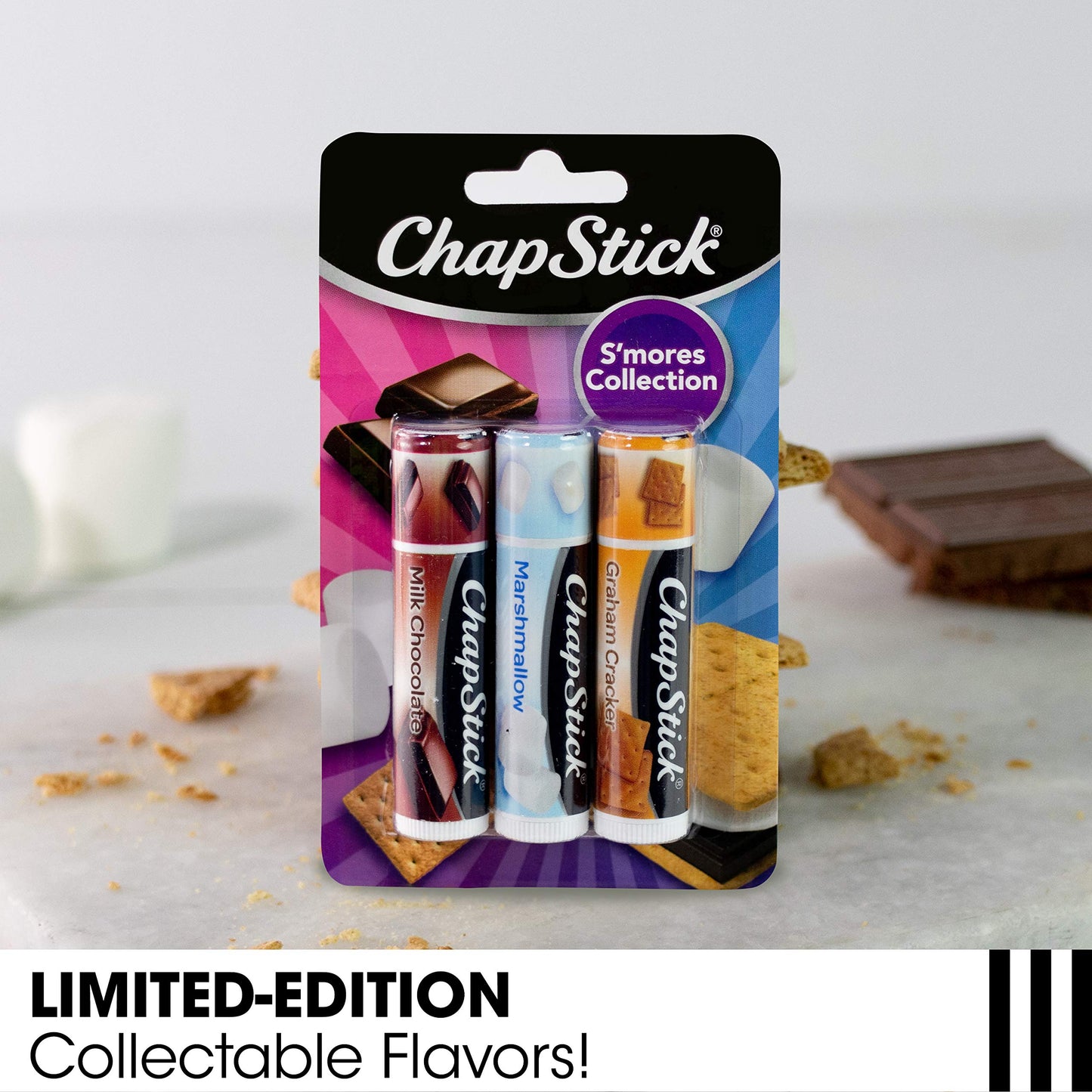 ChapStick Lip Balm, Ice Cream Collection 3-Pack, Ice Cream Classics 3-Pack + S’mores Collection – Fun & Flavorful Lip Care, Birthday Gift, Party Favors, Stocking Stuffers, 0.15 Oz Ea