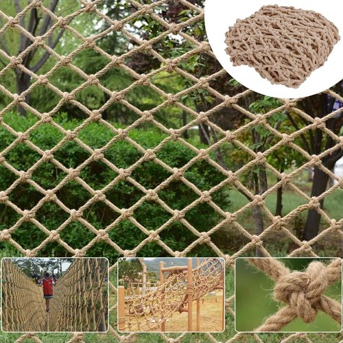 Safety Hemp Rope Net Kids Climbing Safety Net Tree House Climbing Children Safety Rope Net Balcony Stairs Fence Railing Garden Playground Protection Heavy Duty Net Indoor & Outdoor Decor Rope Net(8mm)