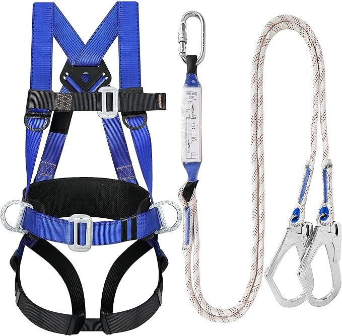 TT TRSMIMA Safety Harness Fall Protection Kit - Full Body Roofing harnesses with Shock Absorbing Lanyard Upgrade Paded