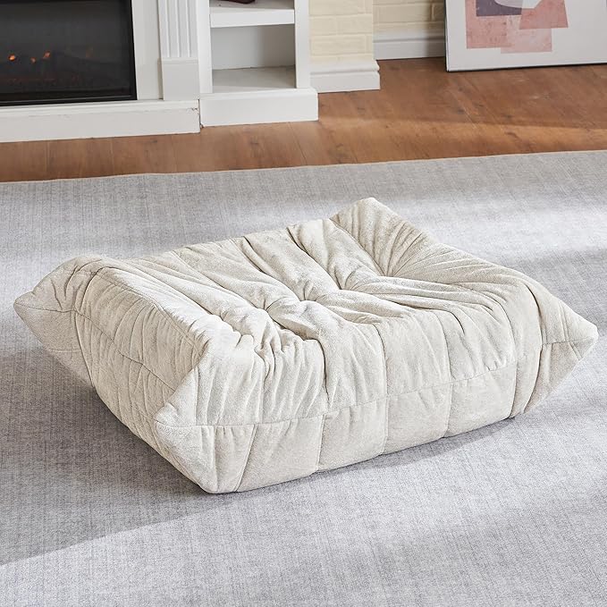 HABUTWAY Bean Bag Ottoman,Foot Rest,Fireside Chair Memory Foam Lazy Bean Bag Sofa for Living Room,Bedroom,Dorm,Office (Ottoman-Beige)