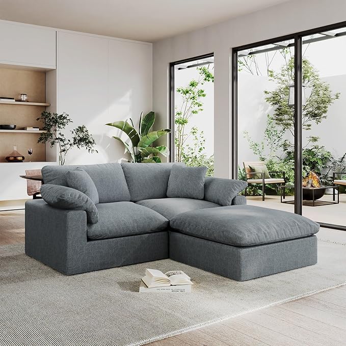 Intuition Decor Modular Sectional Sofa Cloud Couch,Down Filled Comfy Cloud Modern Sofa,L Shape Oversized Couch Cushion Covers Removable for Living Room,Light Blue