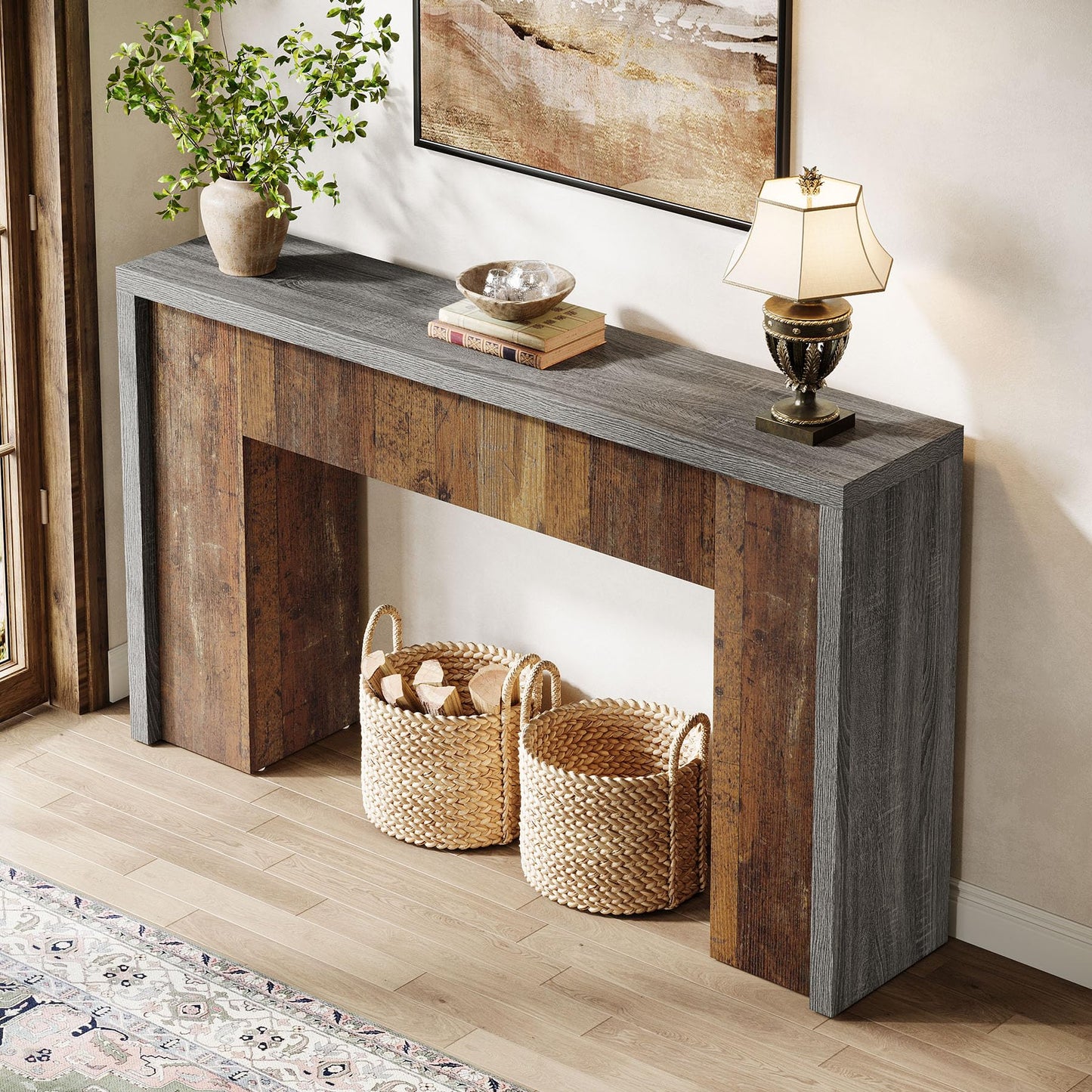 Tribesigns 55-Inch Console Entry Table, Farmhouse Sofa Table Behind Couch with Dual-Tone Design, Accent Foyer Furniture for Hallway, Entrance, Living Room
