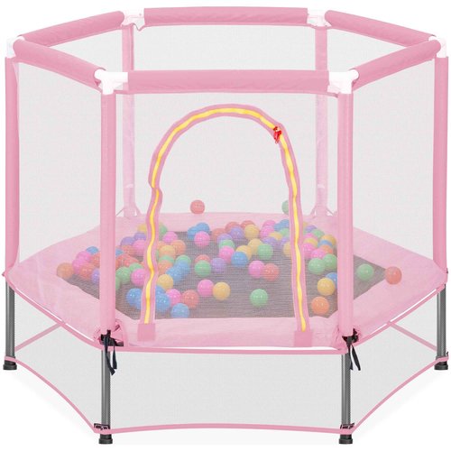 Merax 55" Indoor/Outdoor Kids Jumper: Safety Enclosure Net, Ball Pit Included | 4.5FT Mini Trampoline for Toddlers & Babies 3+ Months,Pink