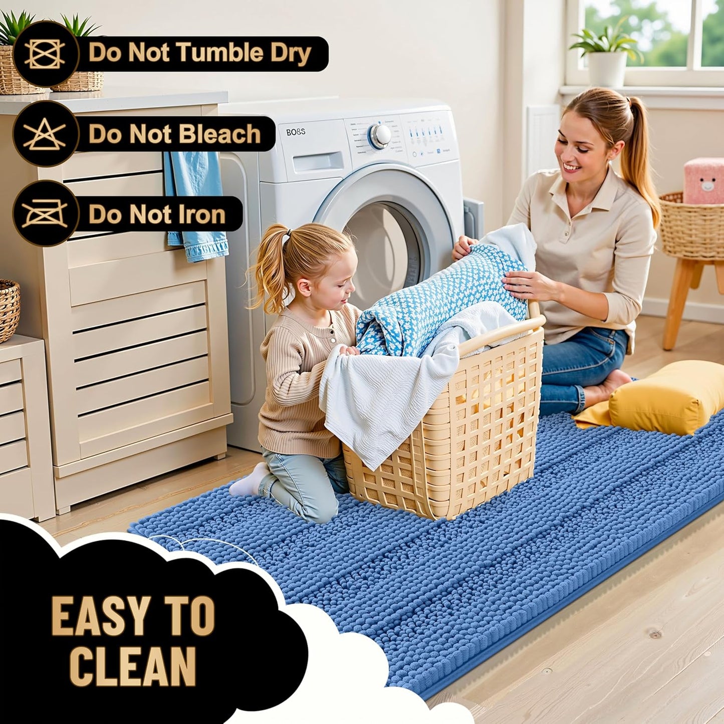 OLANLY Thick Bathroom Rugs 30x20, Extra Soft Absorbent Chenille Striped Bath Rugs, Rubber Backing, Machine Wash, Bath Mats for Bathroom Floor, Tub and Shower, Home Decor Accessories, Cornflower Blue