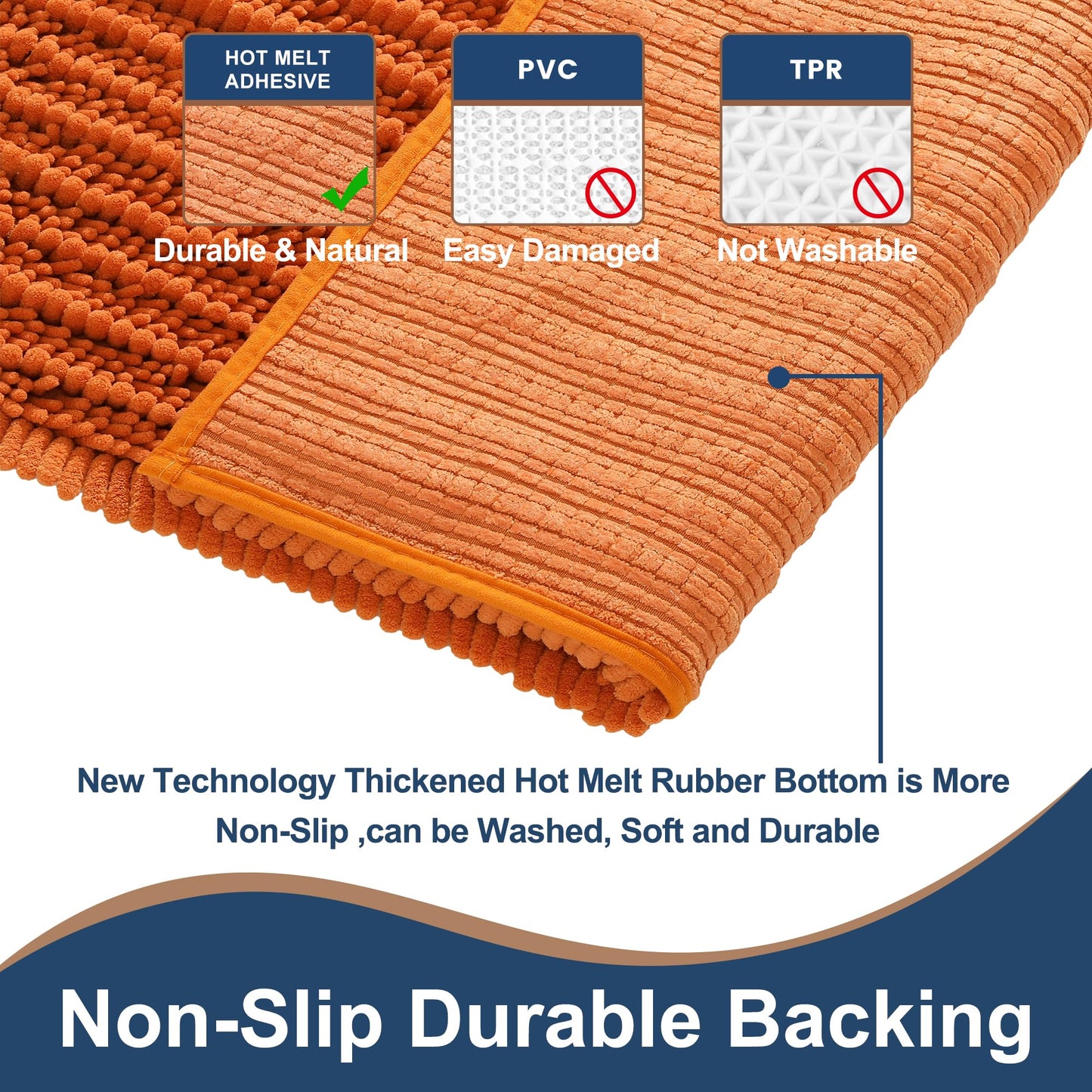 FLOLEOPA Soft Plush Microfiber Bathroom Rugs, Absorbent Bath Rugs Non Skid Machine Wash Dry Bath Mats for Tub,Shower and Bath Room Floor Mats(Burnt Orange,17x24 inches)