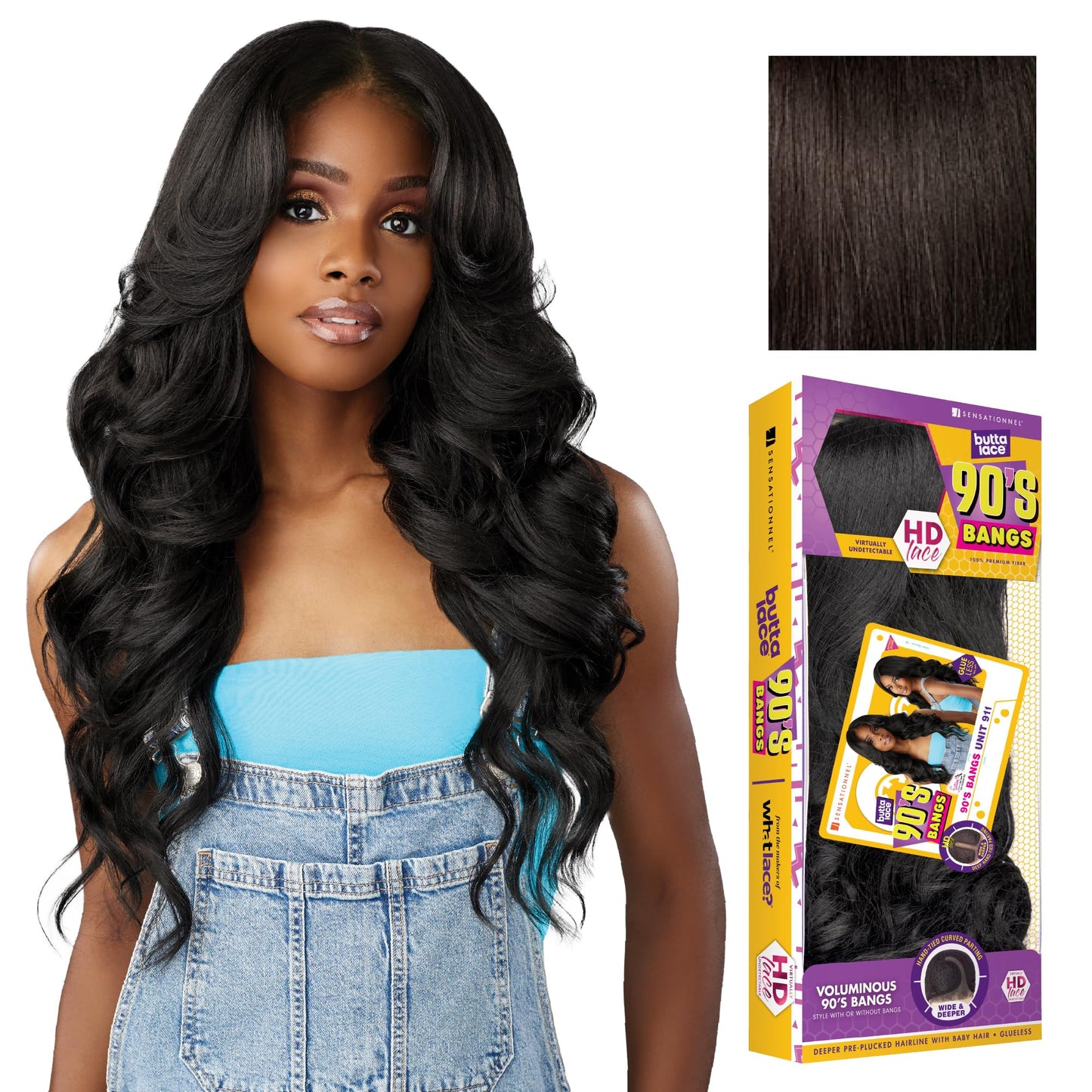 Sensationnel Butta Lace 90Sbangs Wigs - Unit 911 Glueless Wide Deep Part Synthetic Preplucked Hairline (2 DARKBROWN)