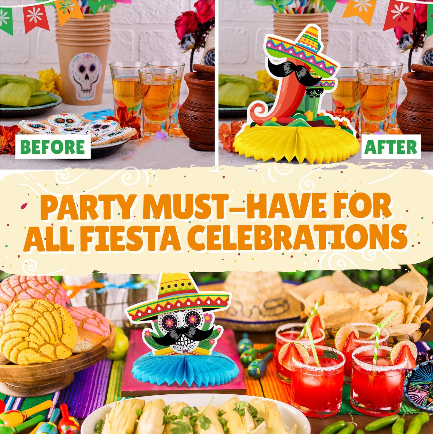 Mexican Party Cinco De Mayo Decorations - Mexican Table Centerpiece Set - Cinco De Mayo Fiesta Party Decorations Favors - 10 Pack - Fiesta Supplies Props