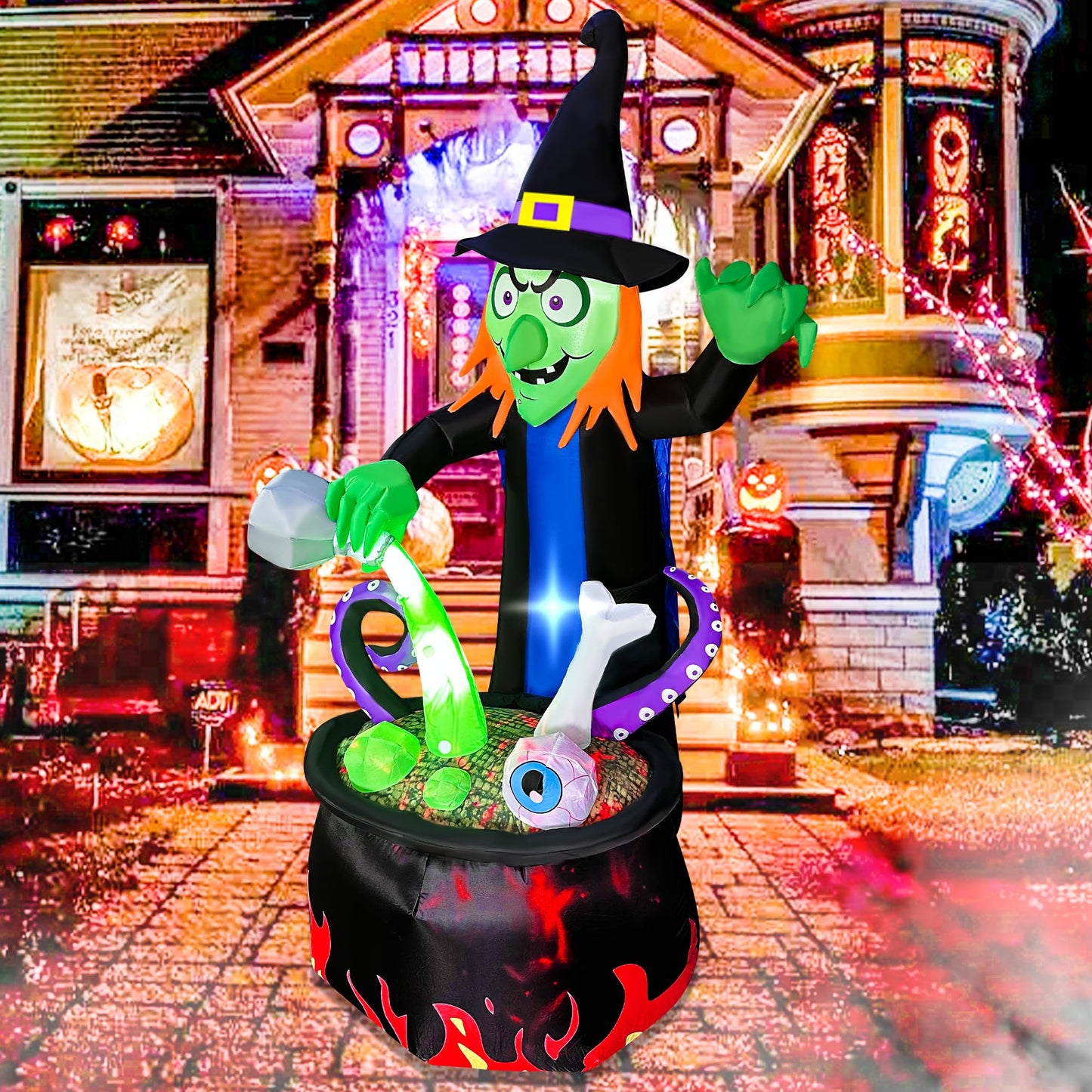 BLOWOUT FUN 6 Ft Halloween Inflatable Outdoor Decoration Witch with Cauldron Pot Blow Up Inflatables Halloween Decorations with Build-in LEDs for Home Yard Lawn Garden Party Decor