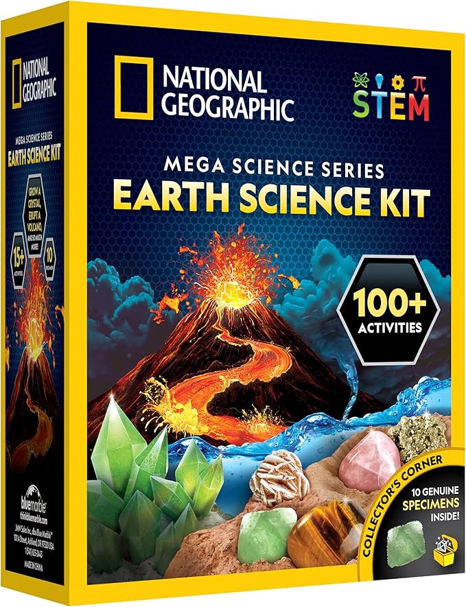 National Geographic Earth Science Kit – 100+ Science Experiments & Activities for Kids, Crystal Growing, Volcano Science K...