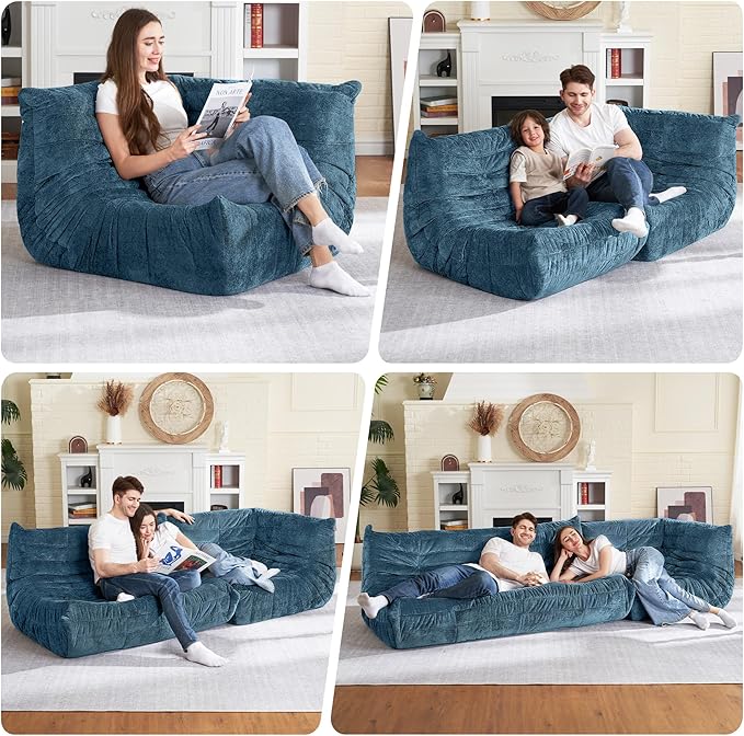 HABUTWAY Bean Bag Chair, Memory Foam Bean Bag Chairs for Adults, Fireside Corner Chair Lazy Floor Corner Sofa for Living Room, Bedroom, Dorm, Office (Navy Blue)