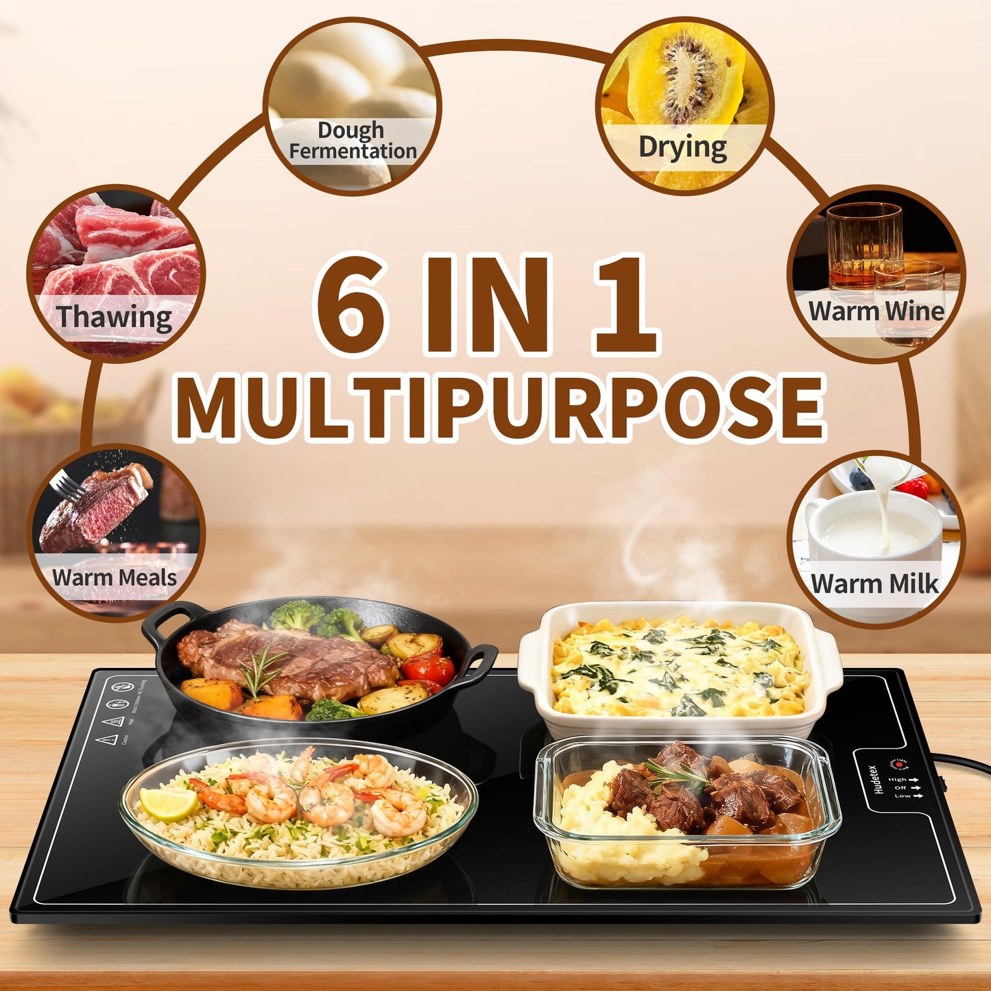 Warming Mat for Food (L 22"x14"), Warming Trays for Buffets Party & Daily Use, Temperature Control Food Warmer, Full Surface Warm Tempered Glass Food Warming Mat, Black Electric Warming Tray
