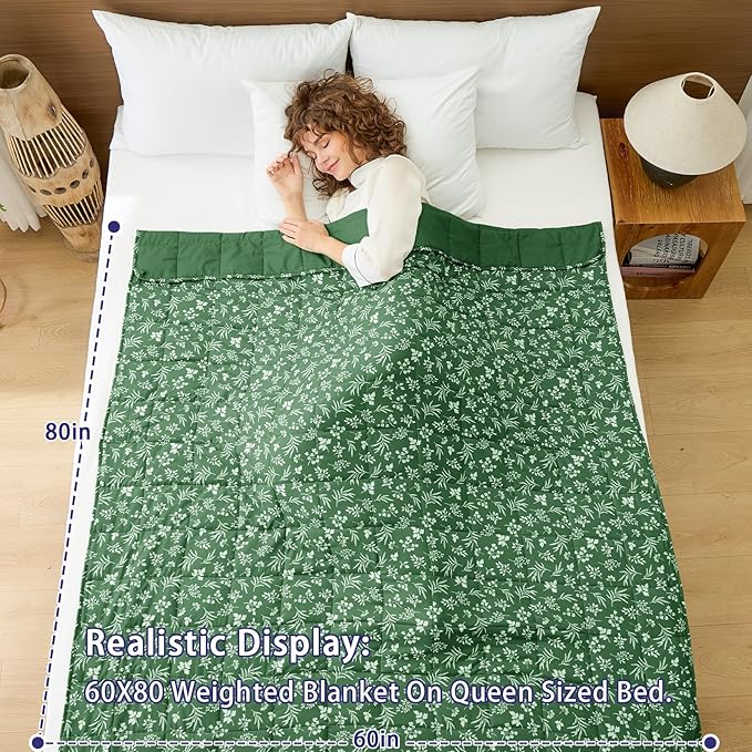 yescool Weighted Blanket for Adults (15 lbs, 60" x 80", Forest) Cooling Heavy Blanket for Sleeping Perfect for 140-160 lbs, Queen Size Breathable Blanket with Premium Glass Bead, Machine Washable