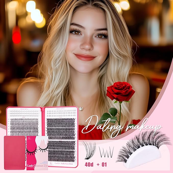CCODDY Lash Clusters - Fluffy Wispy EyeLash Clusters D Curl 9-16 MM, 712 Pcs, 4 Styles Upper & 2 Styles Bottom Lashes, No Adhesives Included